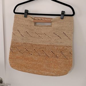 Able Two-Tone Woven Tote in Cream and Tan